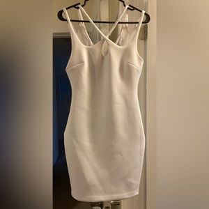 Guess Dress sleeveleess Caged V neckline front, zip up back midi fitted dress